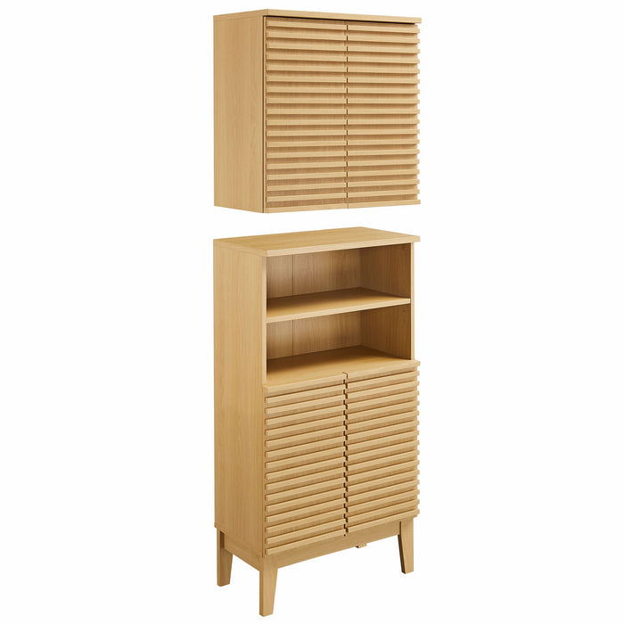 Modway Render Bathroom Cabinet Set Storage Shelf in Brown