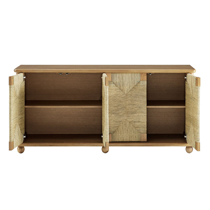 Marola 71 Inch Oak Wood Seagrass Sideboard Oak
