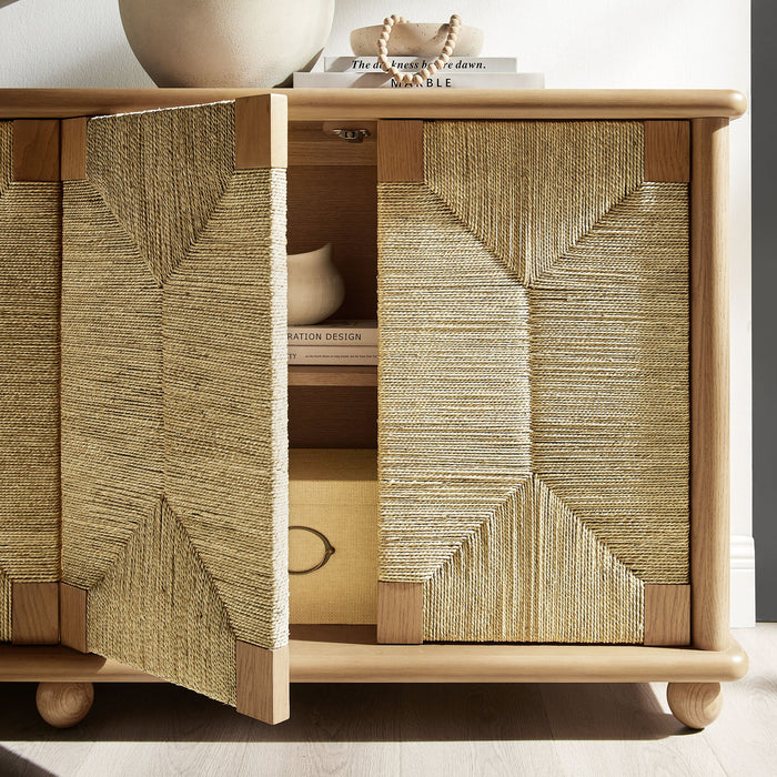 Marola 71 Inch Oak Wood Seagrass Sideboard Oak