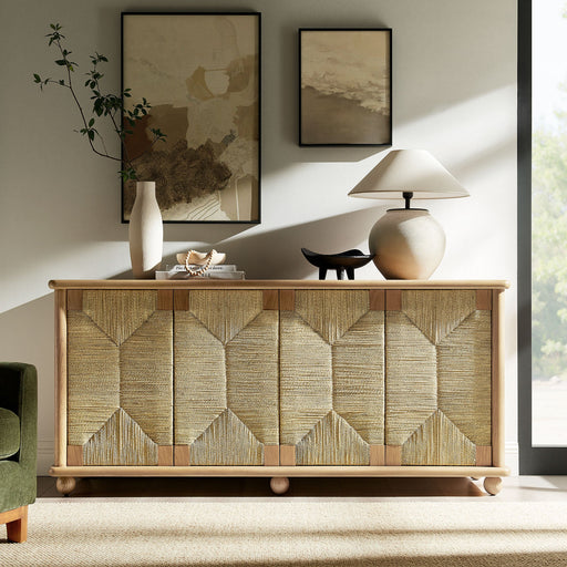 Marola 71 Inch Oak Wood Seagrass Sideboard Oak