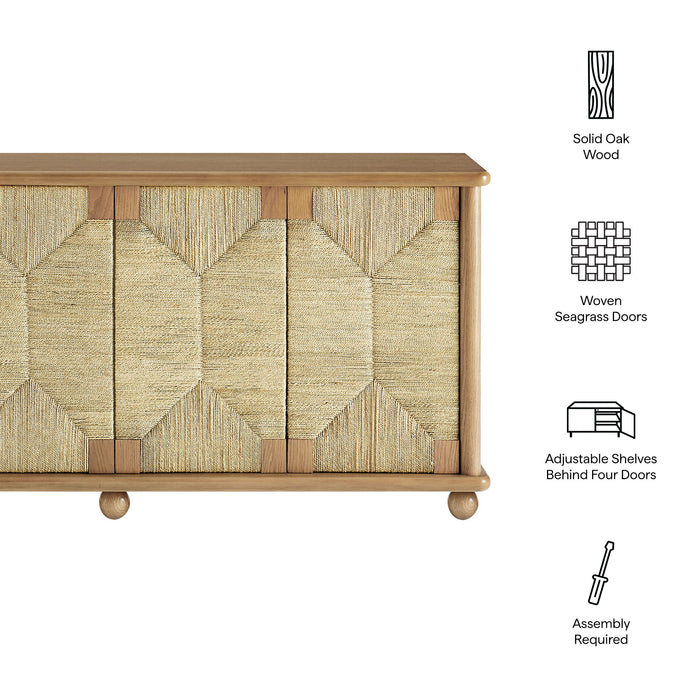 Marola 71 Inch Oak Wood Seagrass Sideboard Oak