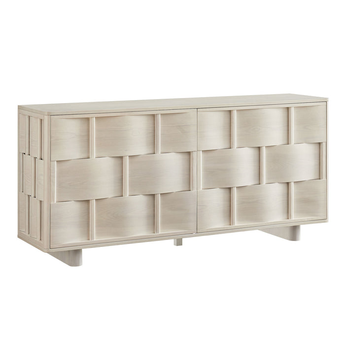 Foundry 71" Woven Design Buffet Storage Cabinet White Wash