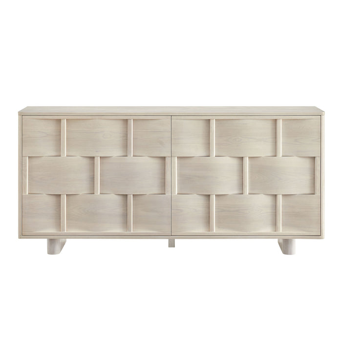 Foundry 71" Woven Design Buffet Storage Cabinet White Wash