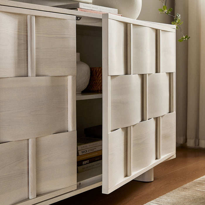 Foundry 71" Woven Design Buffet Storage Cabinet White Wash