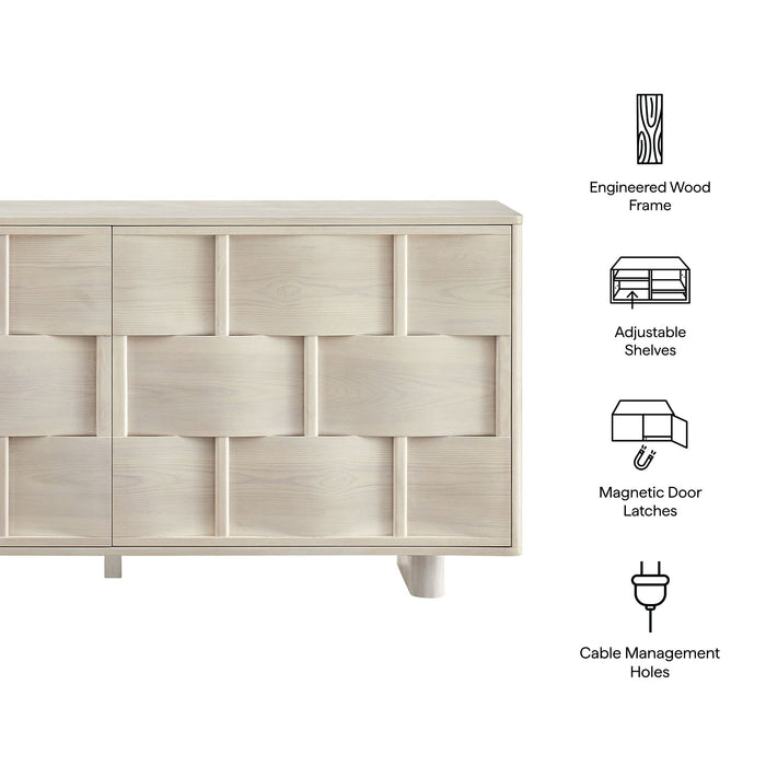 Foundry 71" Woven Design Buffet Storage Cabinet White Wash