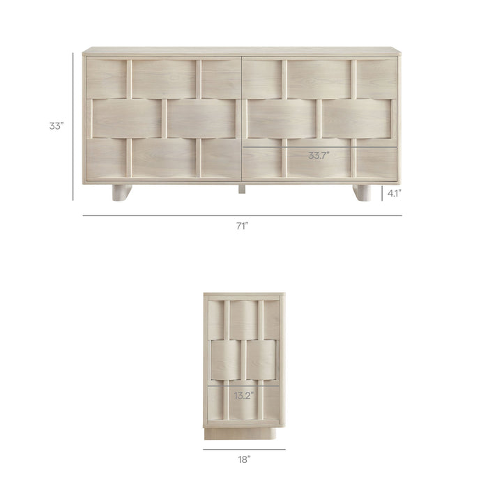 Foundry 71" Woven Design Buffet Storage Cabinet White Wash
