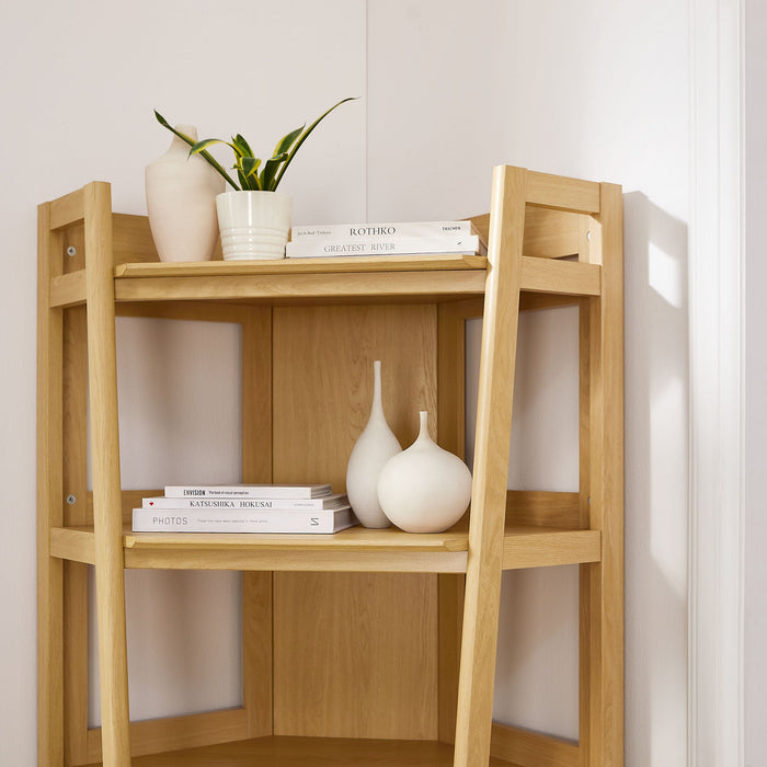 Bixby 71 Inch Corner Bookshelf Oak