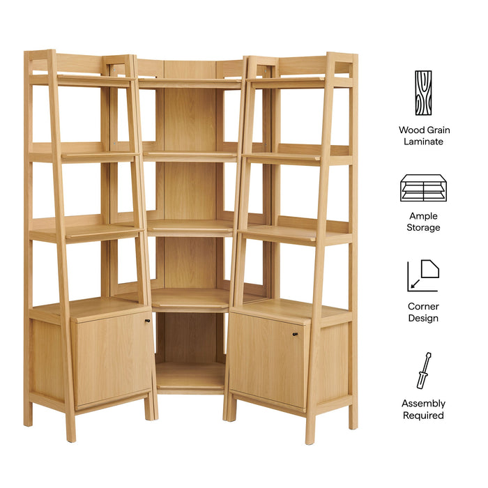 Bixby 3-piece Corner Bookshelf Set with Narrow Bookshelves Oak