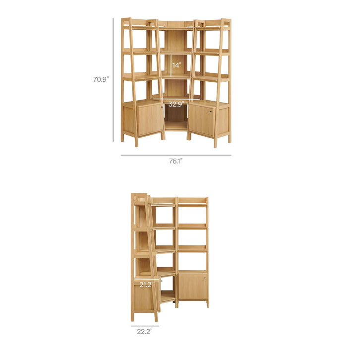 Bixby 3-piece Corner Bookshelf Set with Narrow Bookshelves Oak