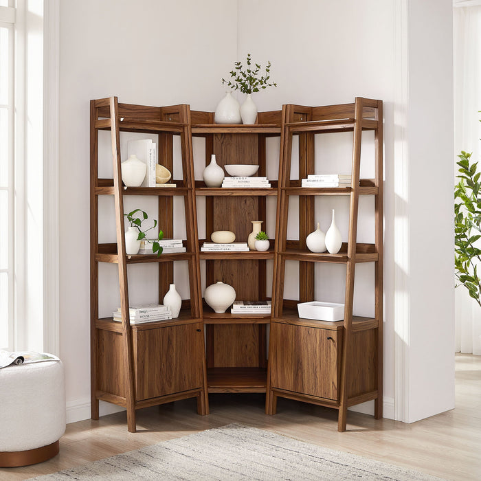 Bixby 3-piece Corner Bookshelf Set with Narrow Bookshelves Walnut