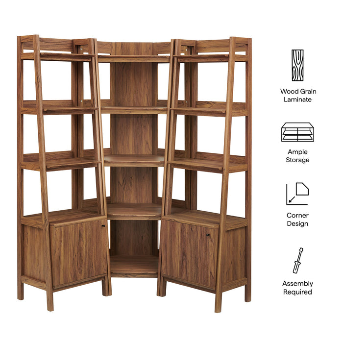 Bixby 3-piece Corner Bookshelf Set with Narrow Bookshelves Walnut