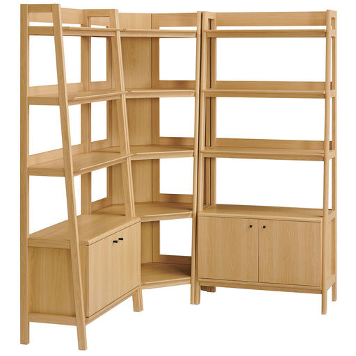 Bixby 3-Piece Corner Bookshelf Set with Wide Bookshelves Oak