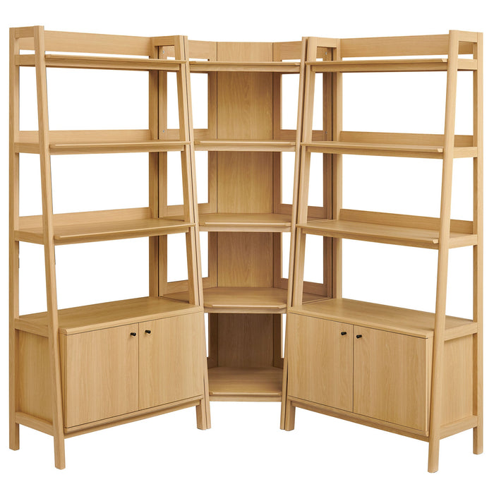 Bixby 3-Piece Corner Bookshelf Set with Wide Bookshelves Oak