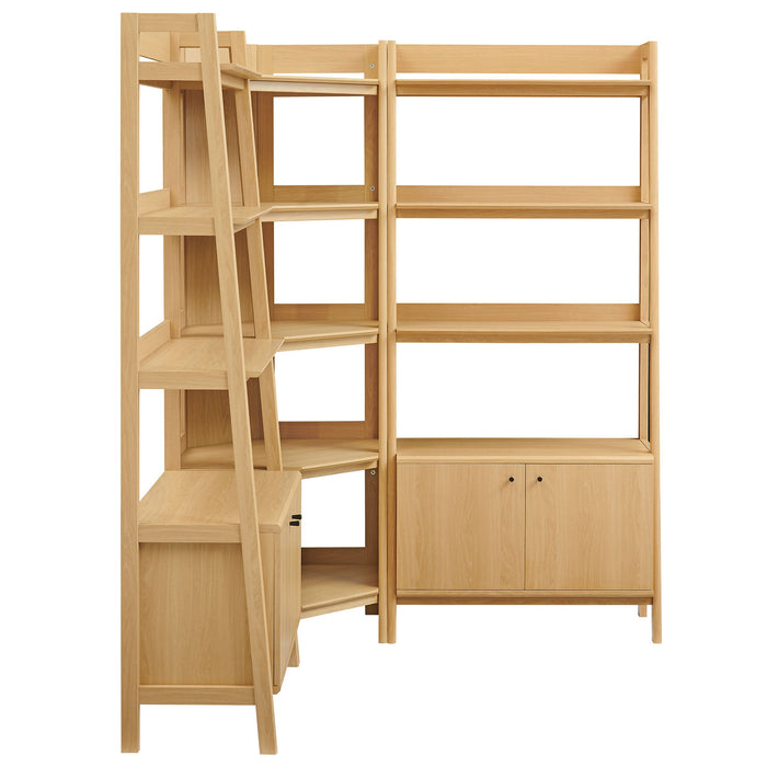 Bixby 3-Piece Corner Bookshelf Set with Wide Bookshelves Oak