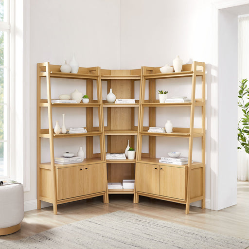 Bixby 3-Piece Corner Bookshelf Set with Wide Bookshelves Oak
