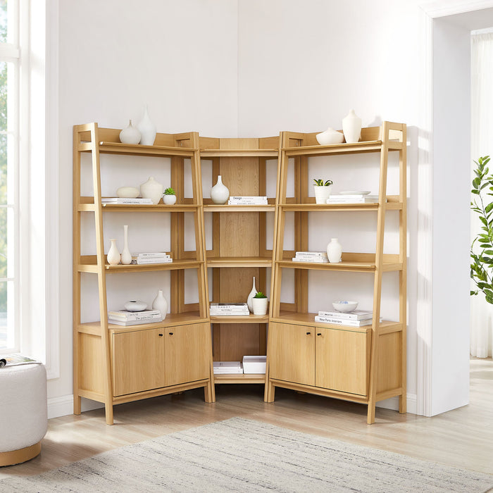 Bixby 3-Piece Corner Bookshelf Set with Wide Bookshelves Oak
