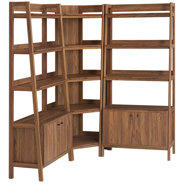 Bixby 3-Piece Corner Bookshelf Set with Wide Bookshelves Walnut