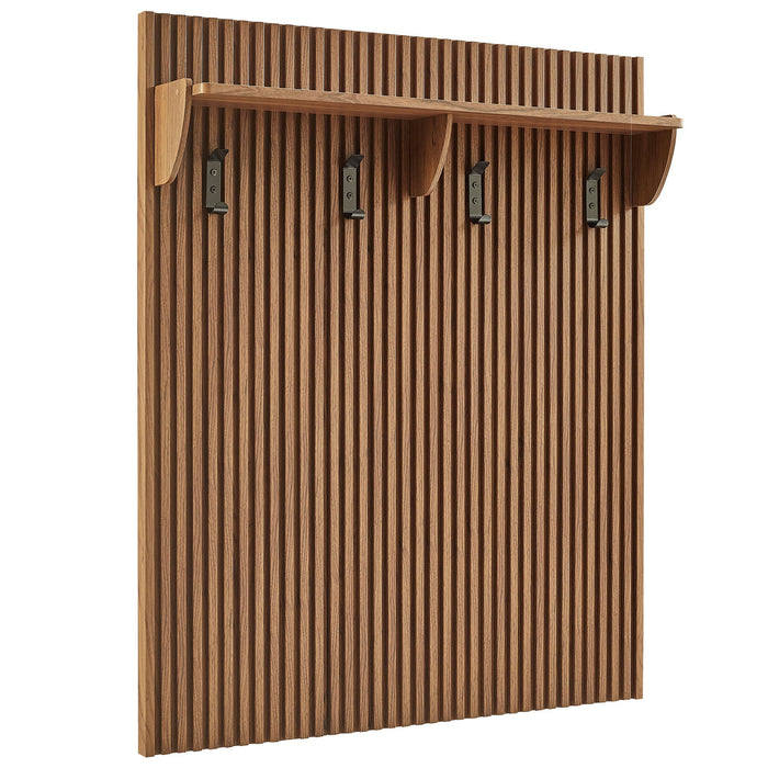 Modway Render Fluted Coat Rack Panel With Shelf in Brown