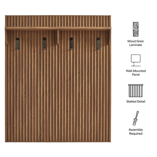 Modway Render Fluted Coat Rack Panel With Shelf in Brown - Side View