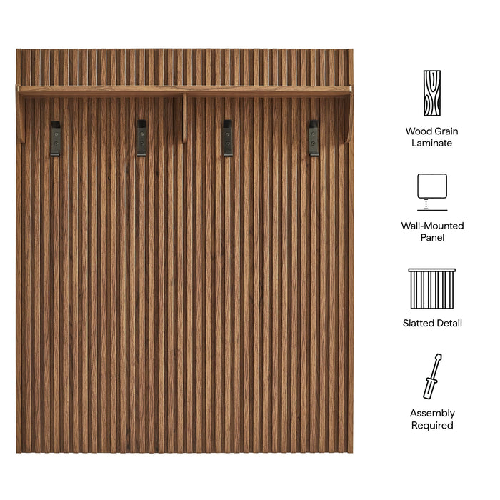 Modway Render Fluted Coat Rack Panel With Shelf in Brown - Side View