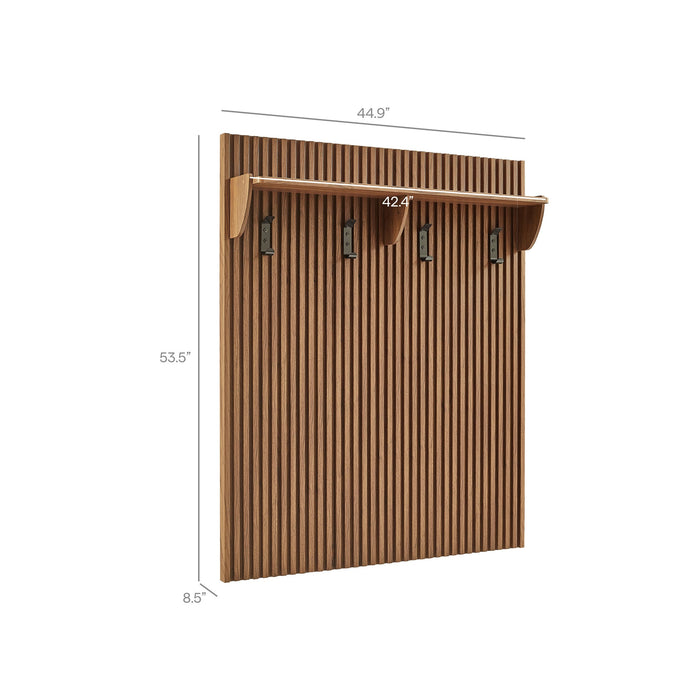 Modway Render Fluted Coat Rack Panel With Shelf in Brown - Detail View