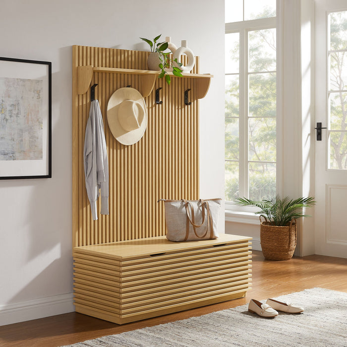 Render Fluted 3-in-1 Hall Tree With Storage Bench and Coat Rack