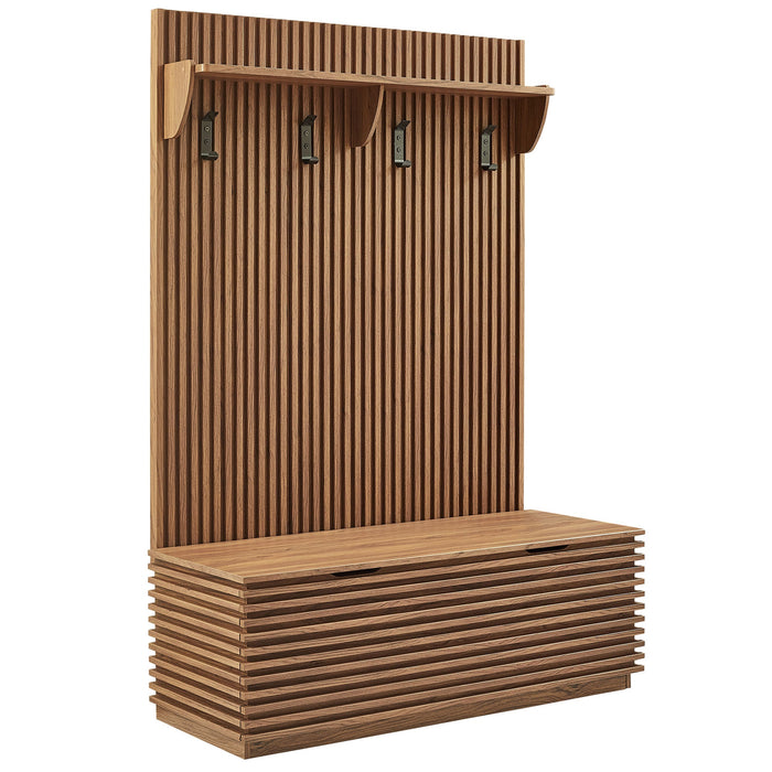 Render Fluted 3-in-1 Hall Tree With Storage Bench and Coat Rack