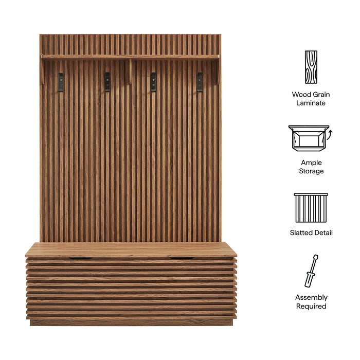 Render Fluted 3-in-1 Hall Tree With Storage Bench and Coat Rack