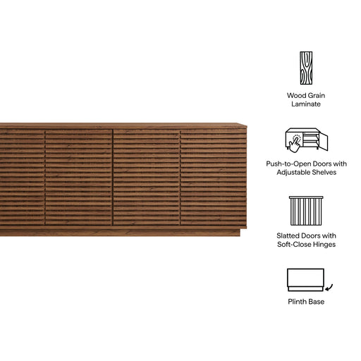 Modway Render 4-Door Fluted Sideboard Cabinet TV Stand Storage Shelf in Brown - Side View