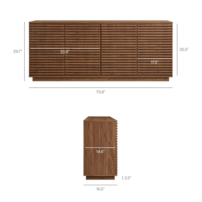 Modway Render 4-Door Fluted Sideboard Cabinet TV Stand Storage Shelf in Brown - Detail View
