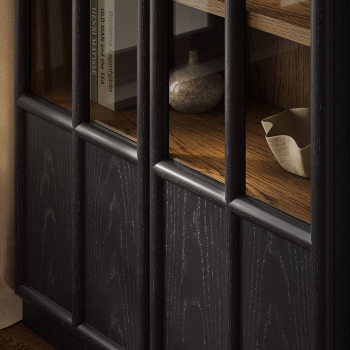 Anwen Solid Wood and Glass Display Cabinet Black Oak