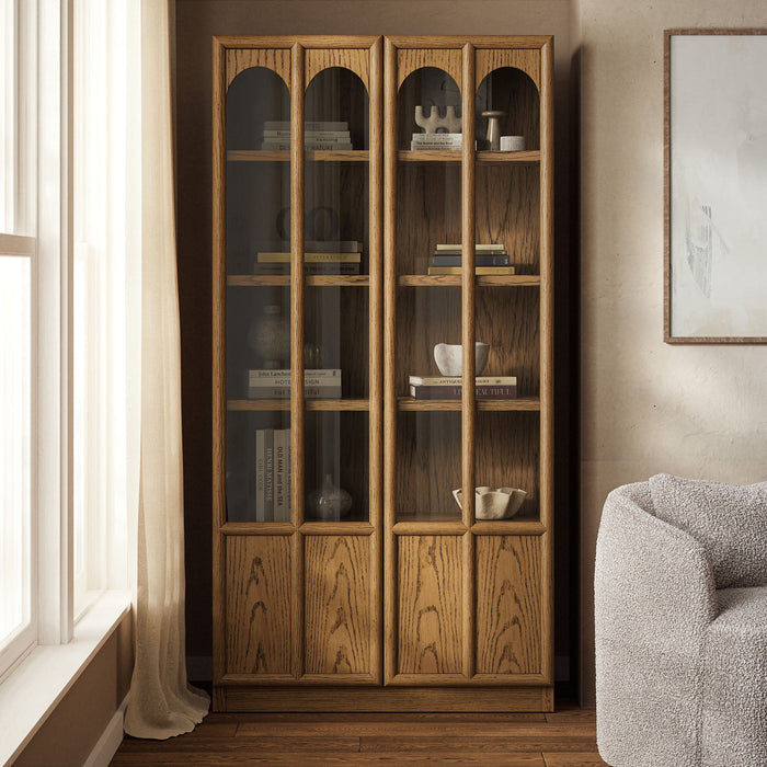 Anwen Solid Wood and Glass Display Cabinet Oak