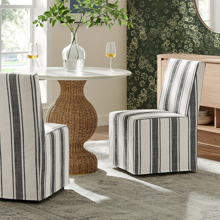 Tessera Striped Slipcovered Dining Side Chair Black Stripe