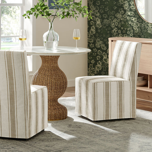 Tessera Striped Slipcovered Dining Side Chair Tan Stripe