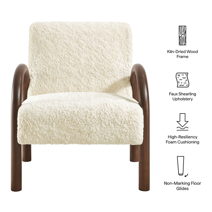Lunet Faux Shearling Accent Armchair Ecru