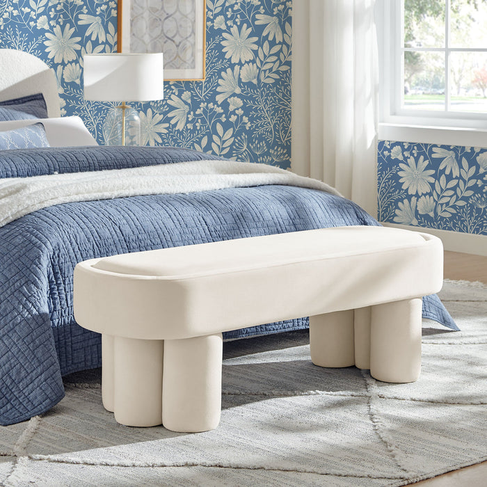 Mossi Oval Performance Velvet Accent Bench Alabster
