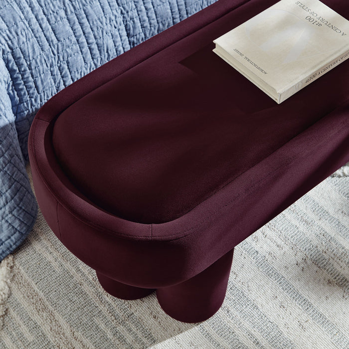 Mossi Oval Performance Velvet Accent Bench Mulberry