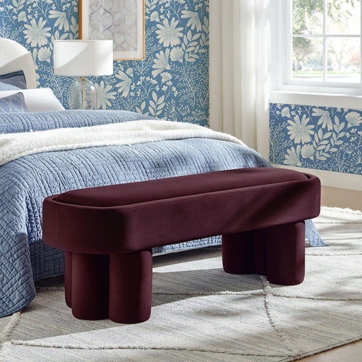 Mossi Oval Performance Velvet Accent Bench Mulberry