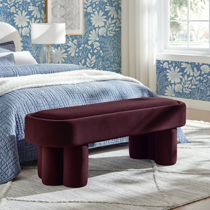 Mossi Oval Performance Velvet Accent Bench Mulberry