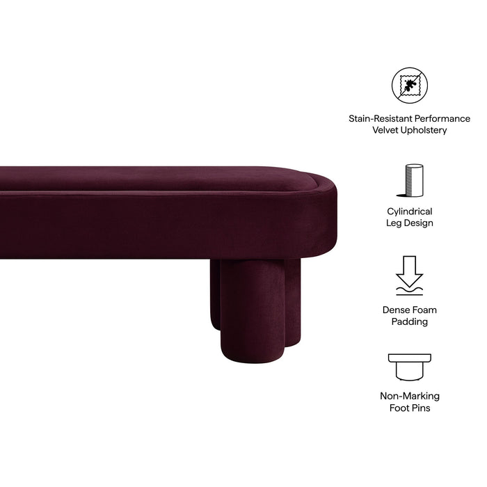Mossi Oval Performance Velvet Accent Bench Mulberry