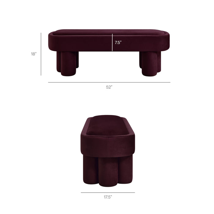 Mossi Oval Performance Velvet Accent Bench Mulberry