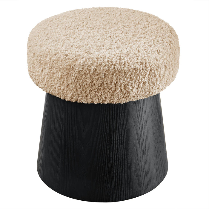 Ketra Round Faux Shearling Ottoman Footstool Oatmeal Black