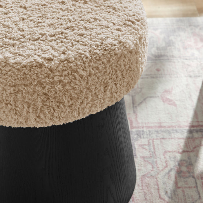 Ketra Round Faux Shearling Ottoman Footstool Oatmeal Black
