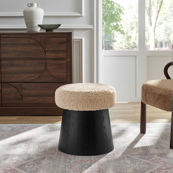 Ketra Round Faux Shearling Ottoman Footstool Oatmeal Black