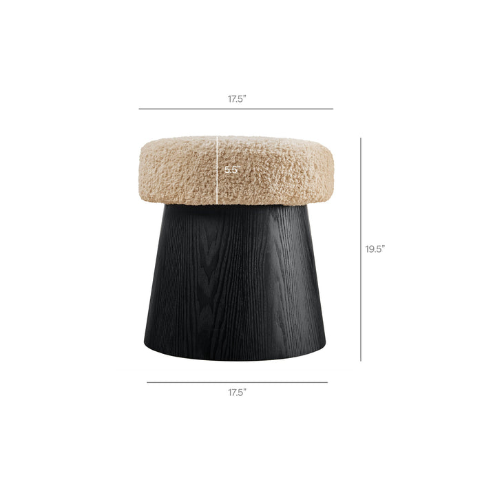 Ketra Round Faux Shearling Ottoman Footstool Oatmeal Black