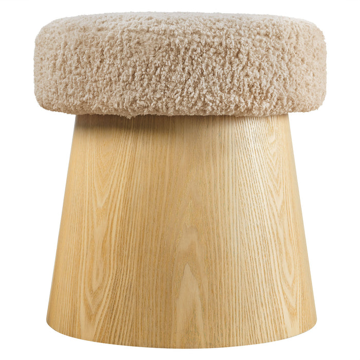 Ketra Round Faux Shearling Ottoman Footstool Oatmeal Oak