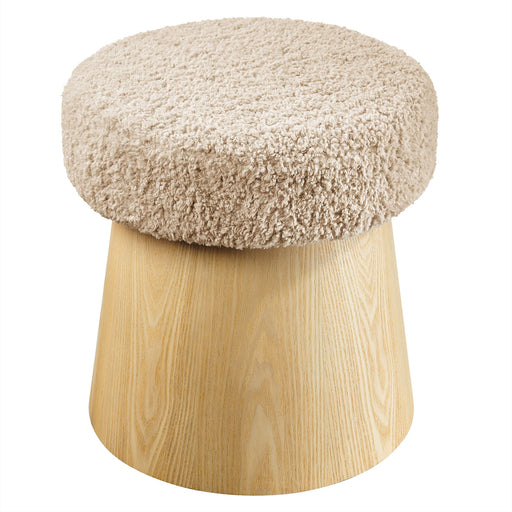 Ketra Round Faux Shearling Ottoman Footstool Oatmeal Oak