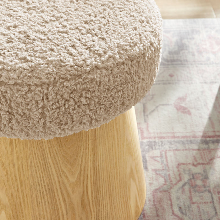 Ketra Round Faux Shearling Ottoman Footstool Oatmeal Oak