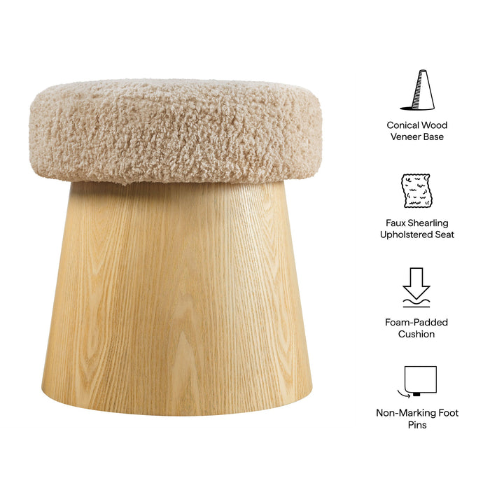 Ketra Round Faux Shearling Ottoman Footstool Oatmeal Oak
