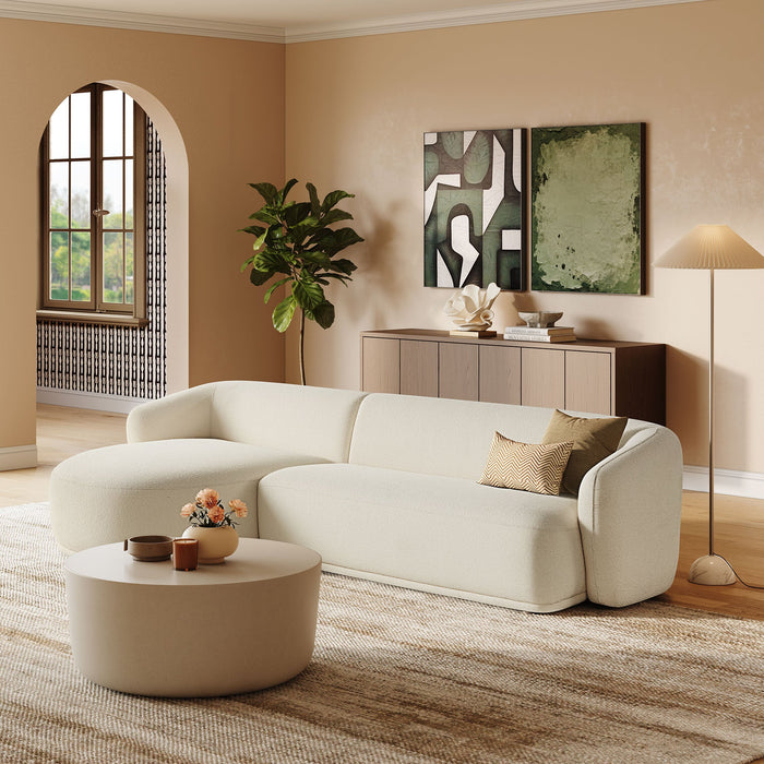 Monica 2 Piece Left Facing Boucle Fabric Modular Sofa with Chaise Cream